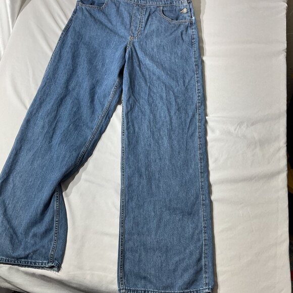 Hollister Overalls Womens Blue Denim Bib  Wide-Leg Adjustable Straps Size M - Picture 4 of 14